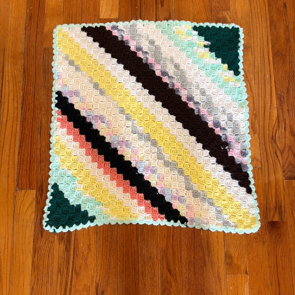 Handmade Baby Blanket Multicolor Diagonal Stripe C2C Crochet 24"X22"